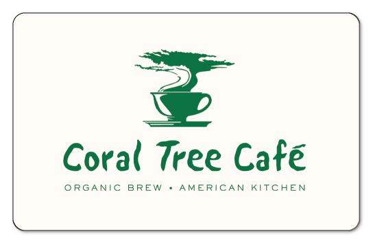 coral tree bonzai tree in a teecup logo with green text on a white background